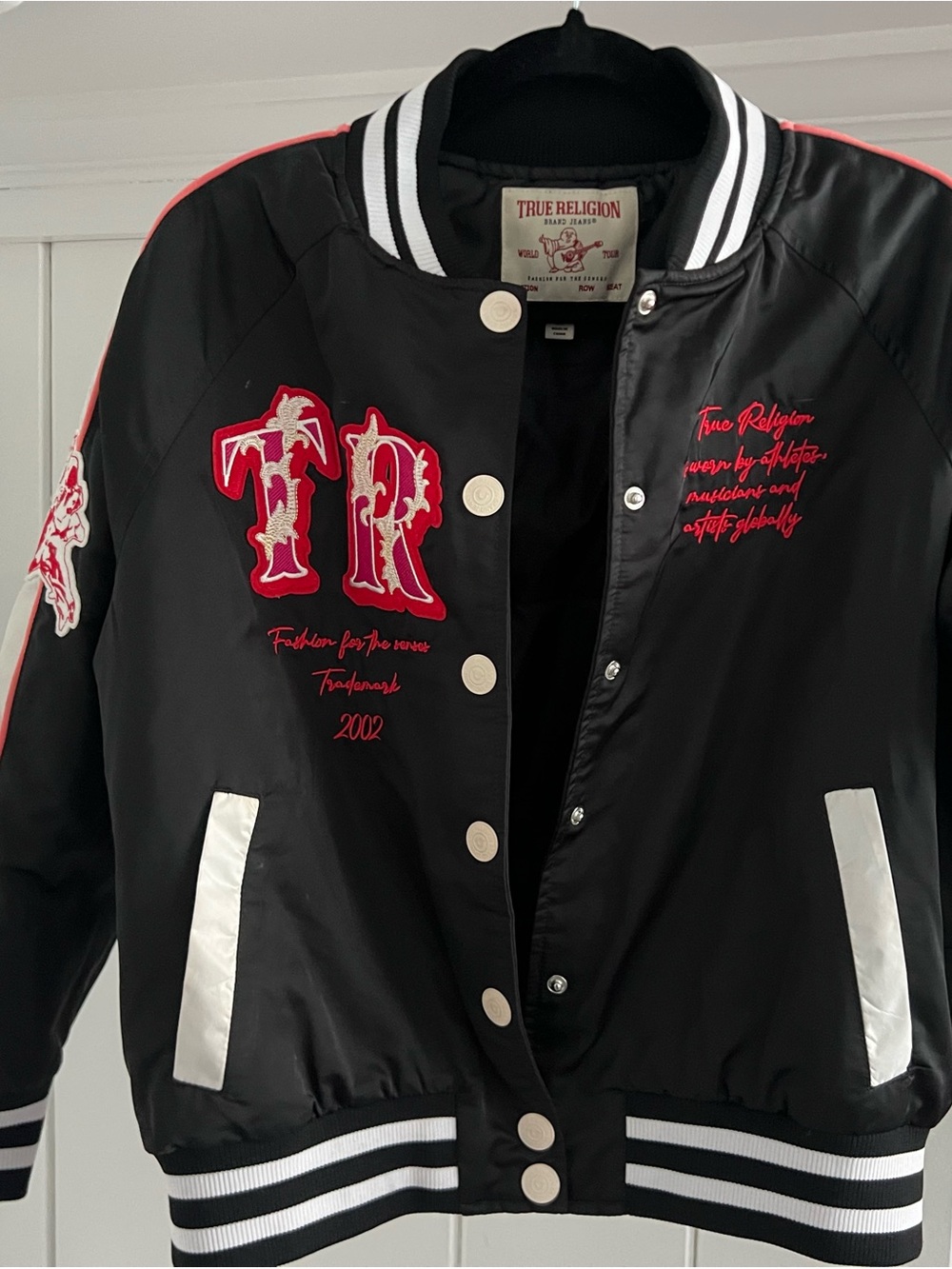 True Religion Black Varsity Jacket with Red Accents